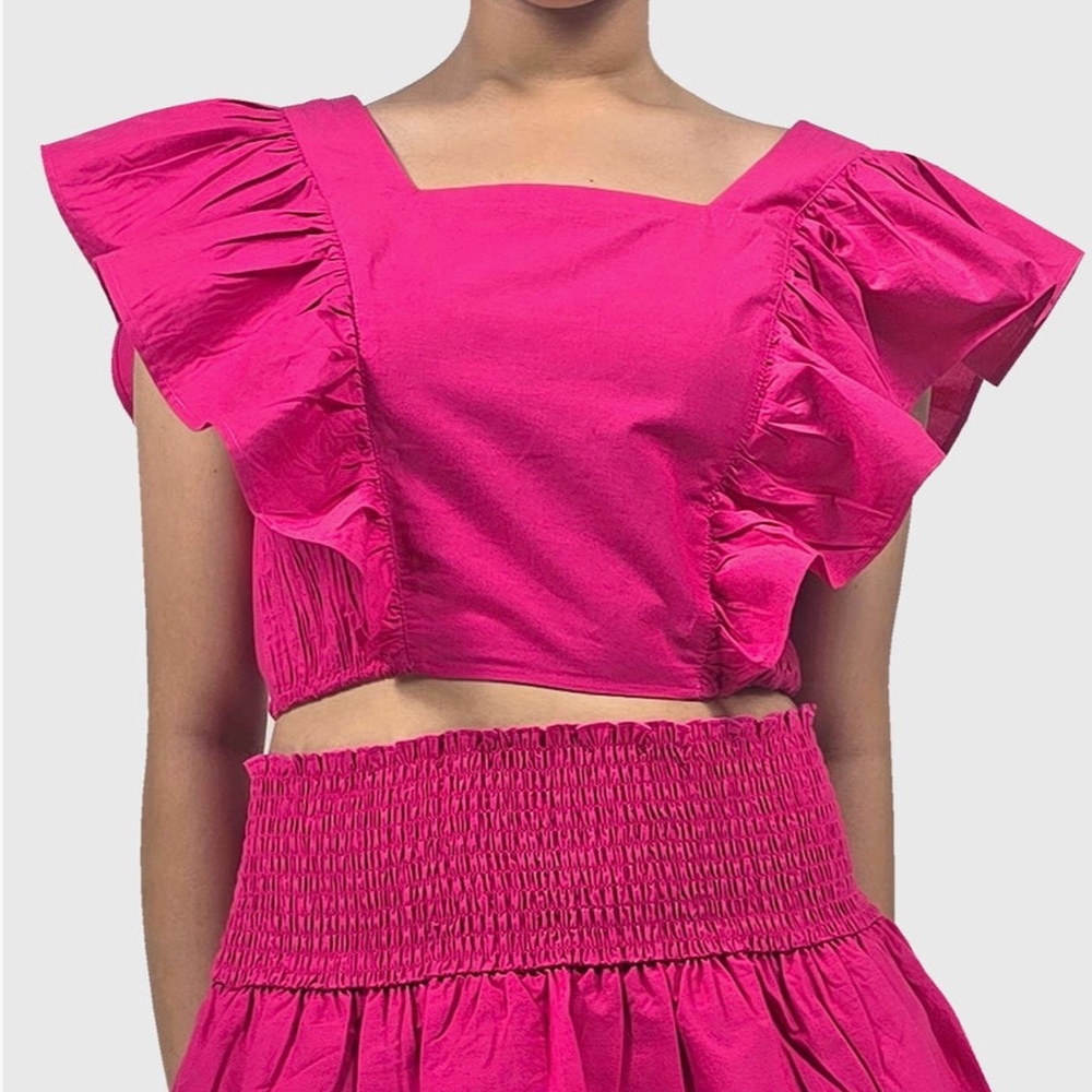 HT360 Collective  ruffle tie back crop top